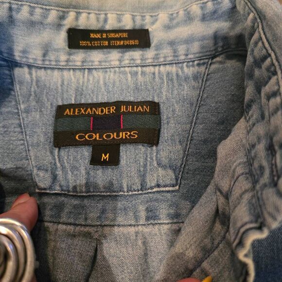 Vintage Alexander Julian Colours Light Denim Long Sleeve Button Down Shirt Medi - Picture 2 of 8